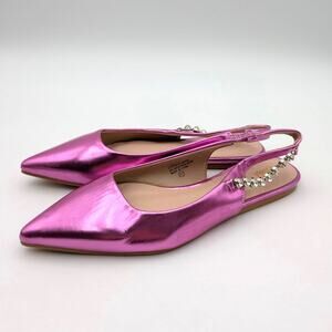Chase & Chloe Rhinestone Slingback Flats Women's Metallic Pink Size US5.5 EU36